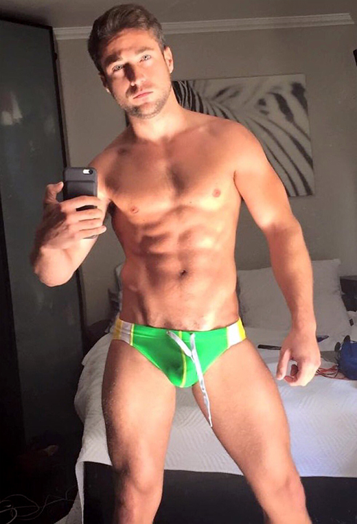 Out and about in speedos (green speedos)